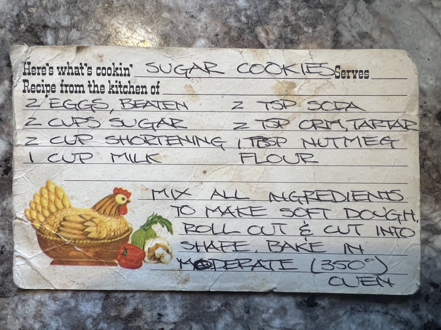 Handwritten sugar cookie recipe card transcribed by Pap Steve's brother