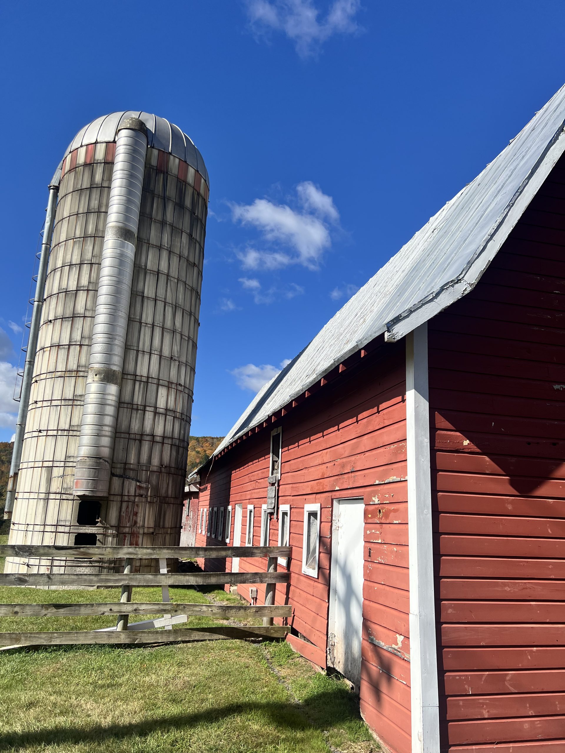 The old red barn and silo at Brandowdale, the Brandow family dairy farm in Windham, NY