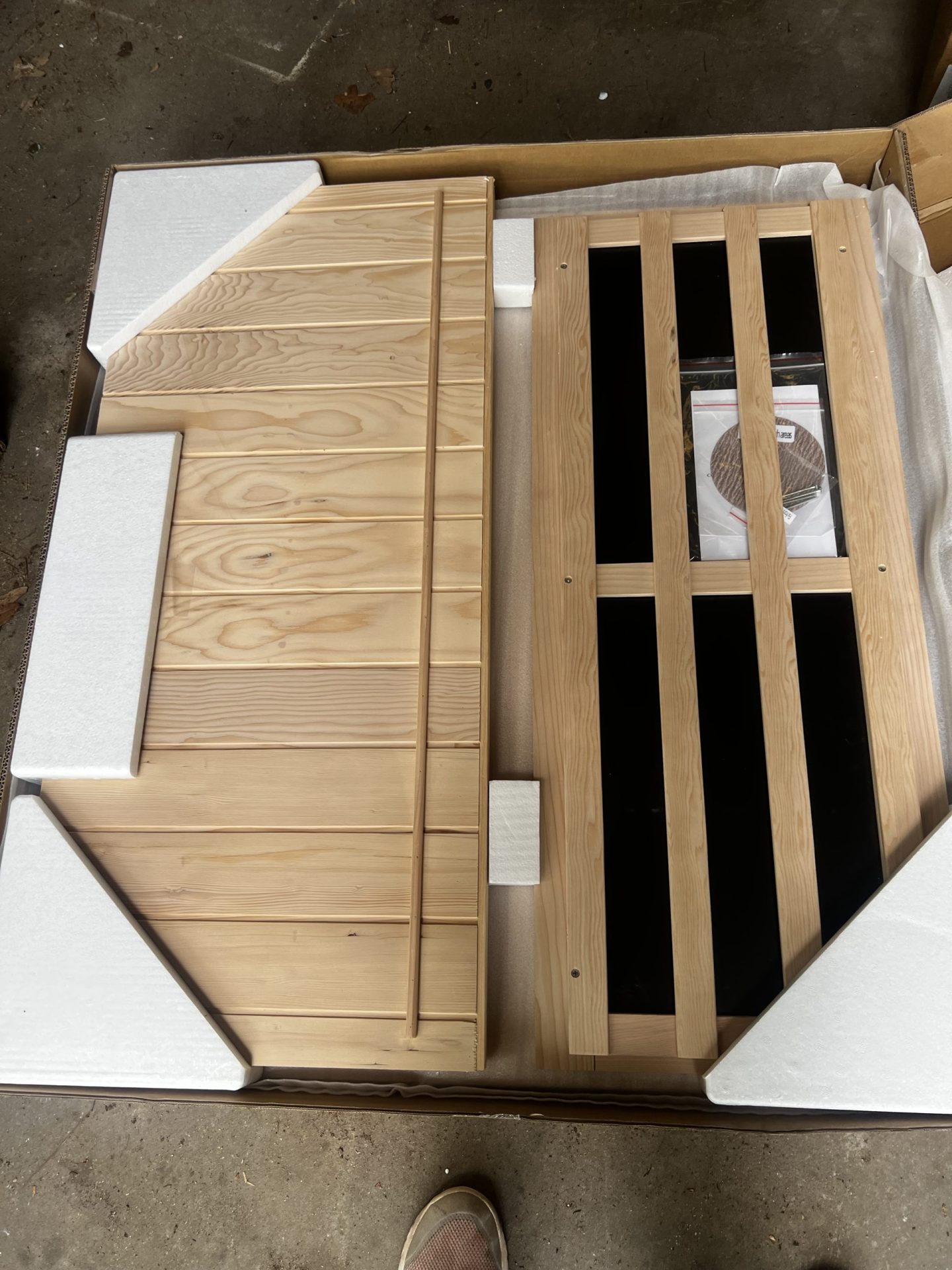 Kanlanth sauna panels unboxed and ready for assembly