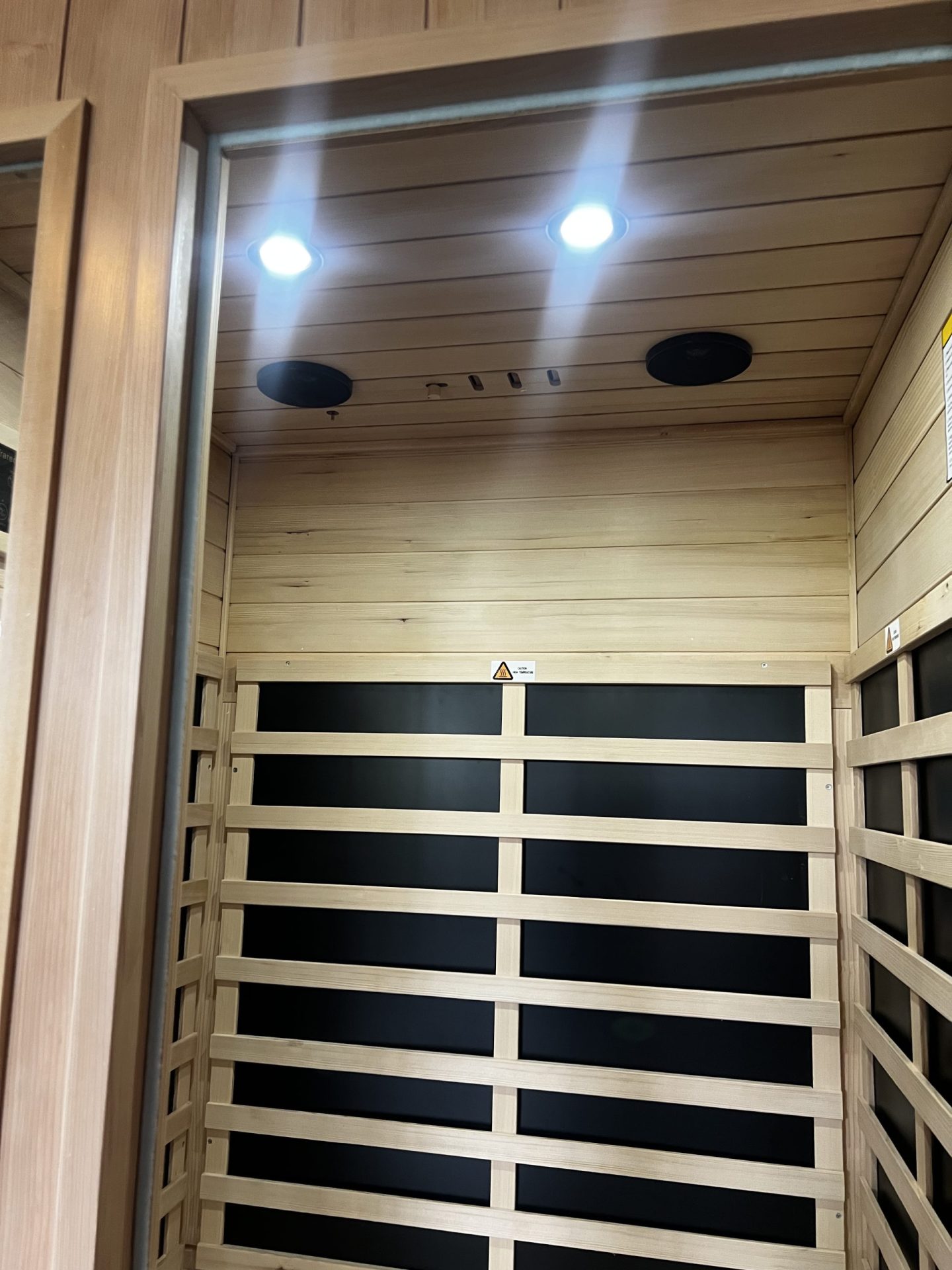 Inside the Kanlanth sauna with the LED reading lamps on