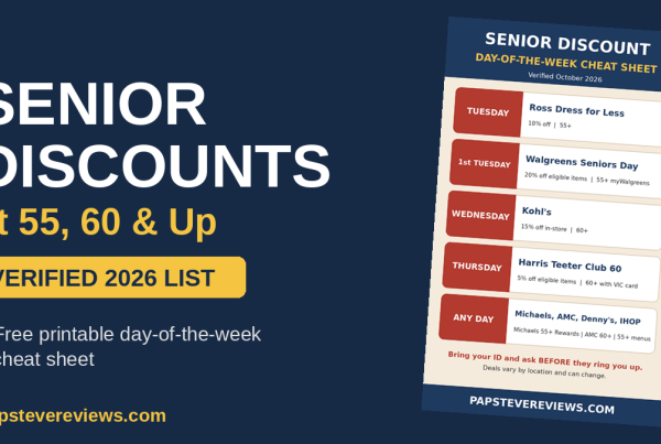 Senior discounts at 55, 60 and up, verified 2026 list with cheat sheet